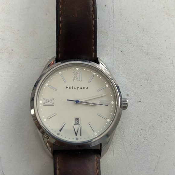 Silpada watch. Large silver round face with brown leather band. - Picture 2 of 3